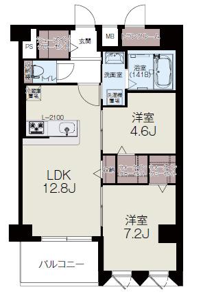 ELGRAND久留米(2LDK/9階)の間取り写真