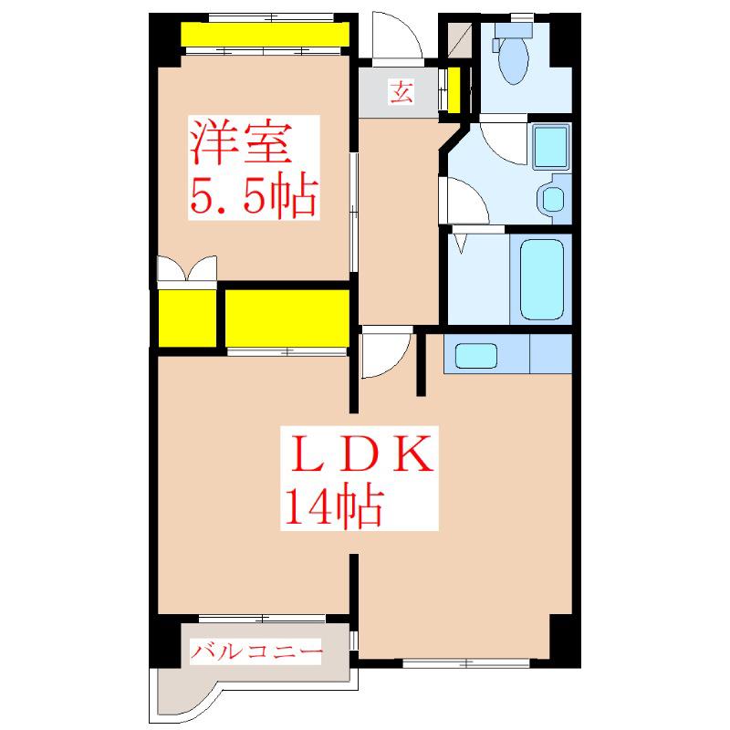 ロイヤルシティ見次(1LDK/2階)の間取り写真