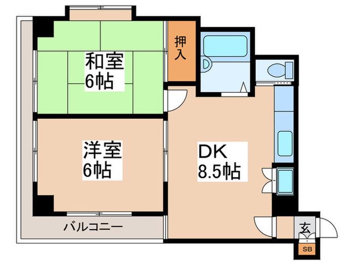 メゾンドゥAOT(2DK/6階)の間取り写真
