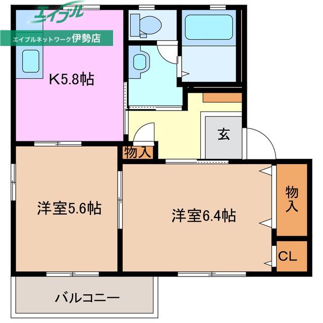 サニーフラットI A(2K/1階)の間取り写真