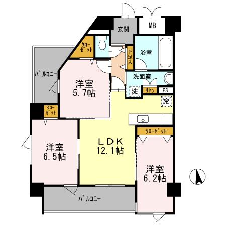 セイクレッド(3LDK/3階)の間取り写真