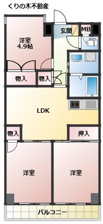 ライブタウン宝来(3LDK/9階)の間取り写真