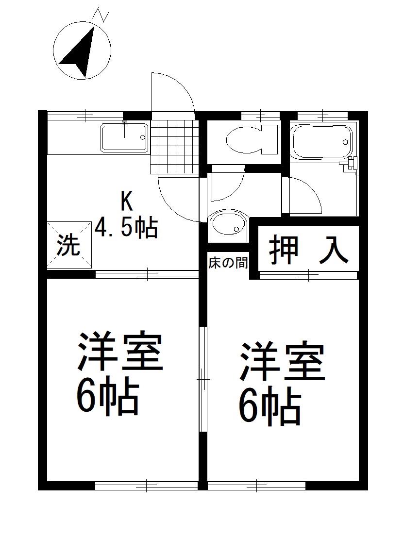 サンハイツ鴨川(2K/1階)の間取り写真