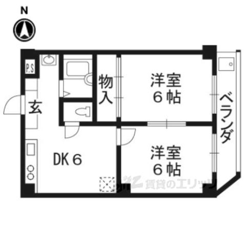 シャトー嵐望Ⅱ(2DK/3階)の間取り写真