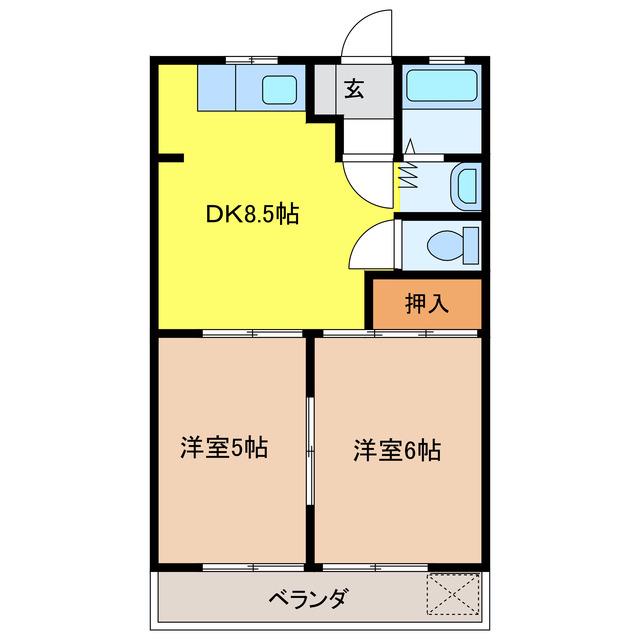エポックハイムけんせいB(2DK/2階)の間取り写真