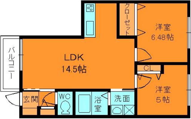 アルティ逢坂C棟(2LDK/1階)の間取り写真