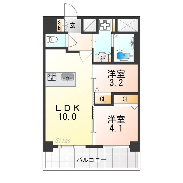 アドバンス大阪ベクエム(2LDK/11階)の間取り写真