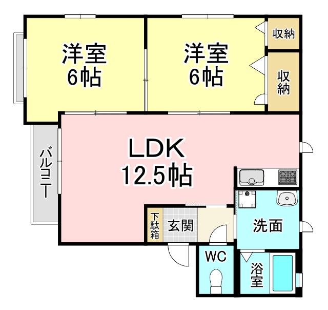サニーヒル葛原(2LDK/2階)の間取り写真