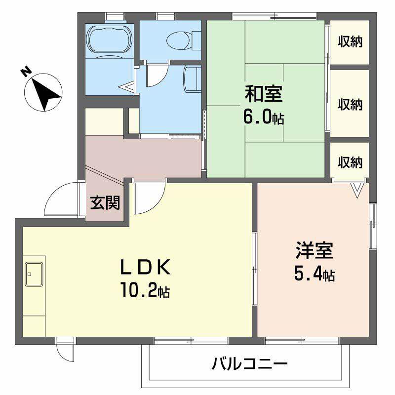 グリーンヴィレッジB棟(2LDK/1階)の間取り写真