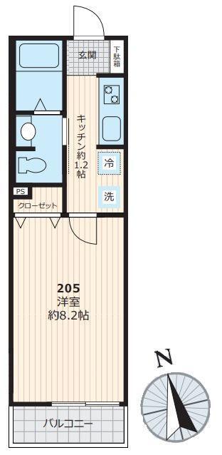 アビタシオン9(1K/2階)の間取り写真