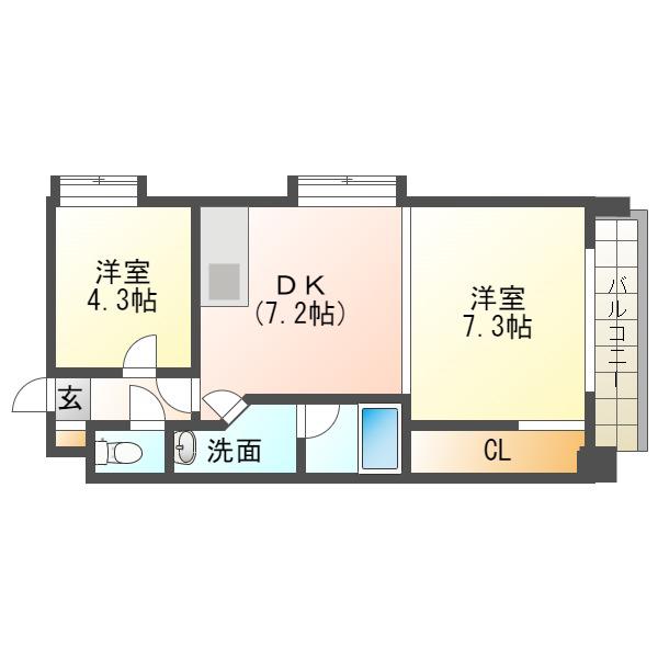 エルフィーネ本町(2DK/6階)の間取り写真