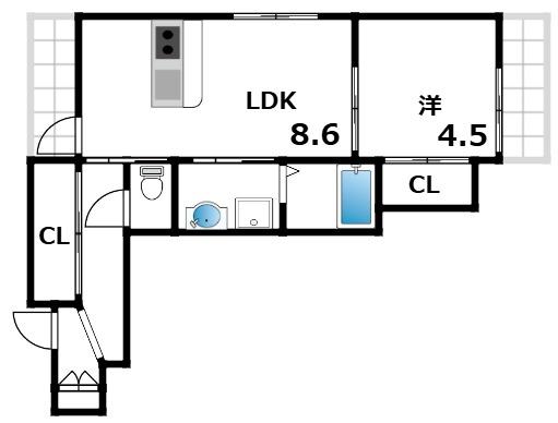 T-SQUARE摂津本山(1LDK/3階)の間取り写真