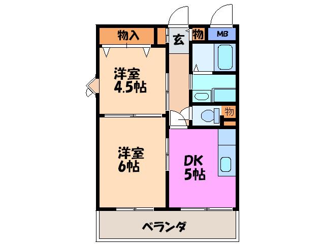 ポートヴィラメイセイ(2DK/6階)の間取り写真