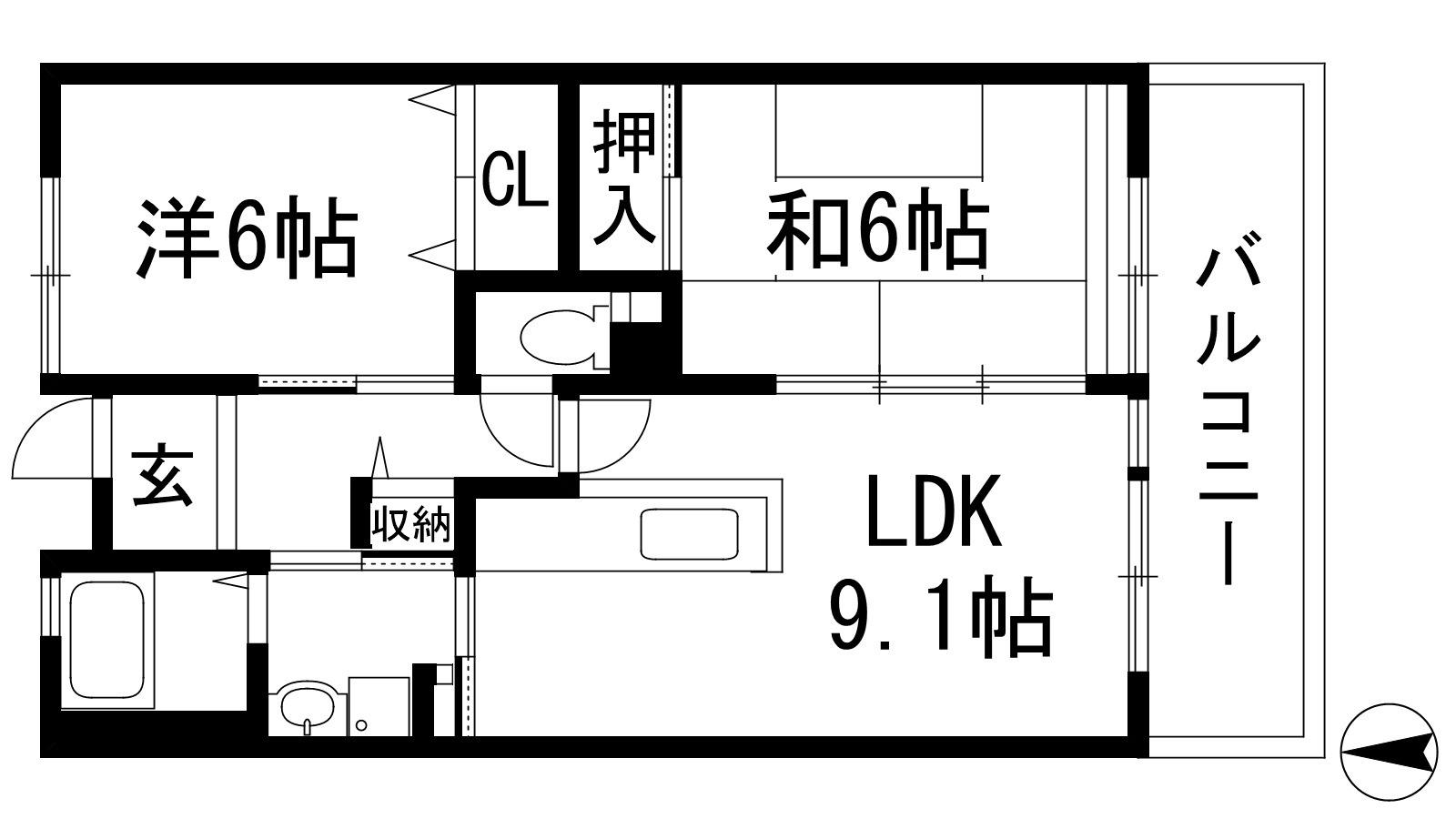 グリーンヒルズ仁川2号棟(2LDK/2階)の間取り写真