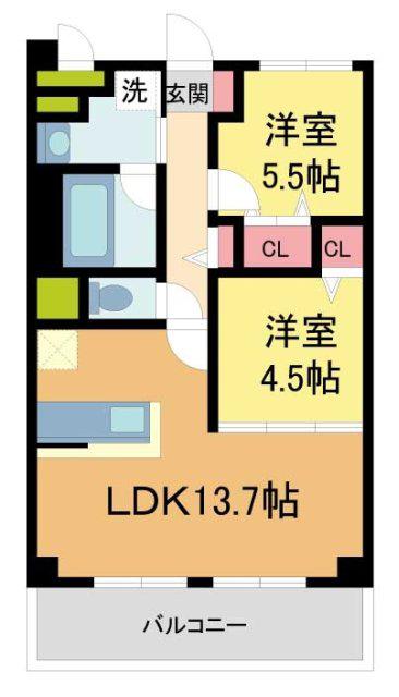 ラヴィベール西宮(2LDK/3階)の間取り写真