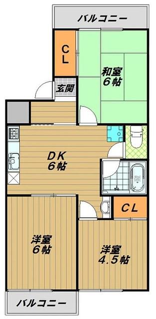 ビラ名谷 B棟(3DK/2階)の間取り写真