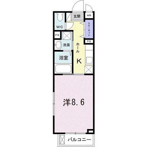 プルーリオン(1K/4階)の間取り写真