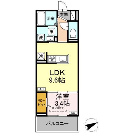 ディアライズ長府(1LDK/2階)の間取り写真