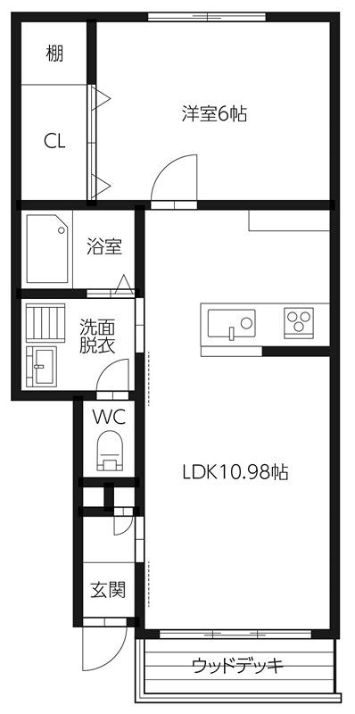 ピース・スクエア石井(1LDK/1階)の間取り写真