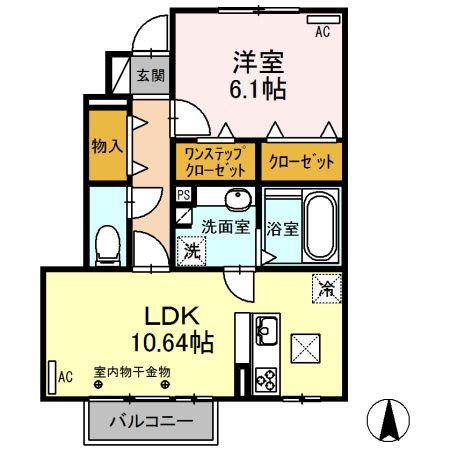 平松ハイツ 弐番館(1LDK/1階)の間取り写真