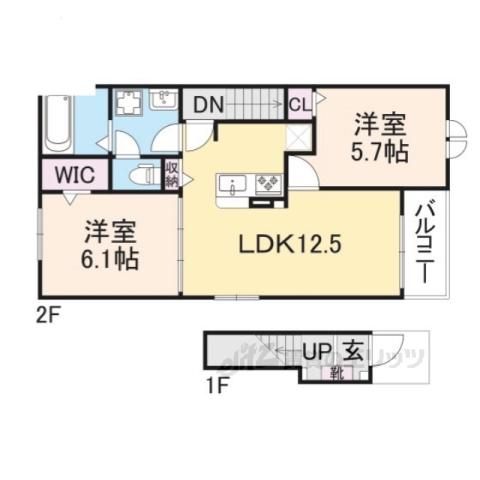 クレメント上桂(2LDK/2階)の間取り写真
