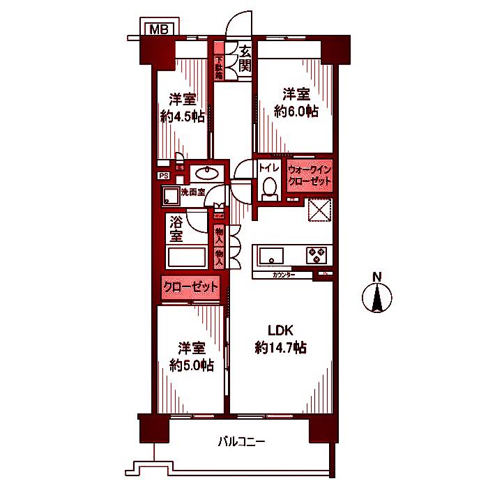 アクアブリーズ川崎(3LDK/4階)の間取り写真