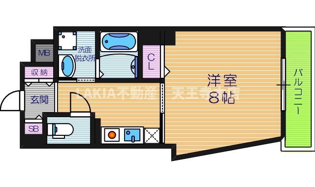 CITY SPIRE美章園(1K/8階)の間取り写真