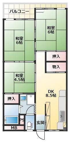 関屋ハイツ(3DK/4階)の間取り写真