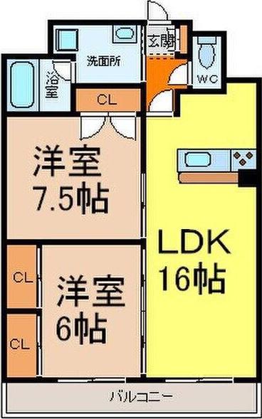 ゴールドハイツ渡辺(2LDK/8階)の間取り写真