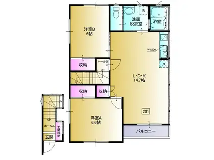 ピュアフォレスト1(2LDK/2階)の間取り写真