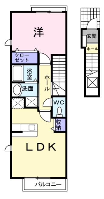 アバンダント(1LDK/2階)の間取り写真