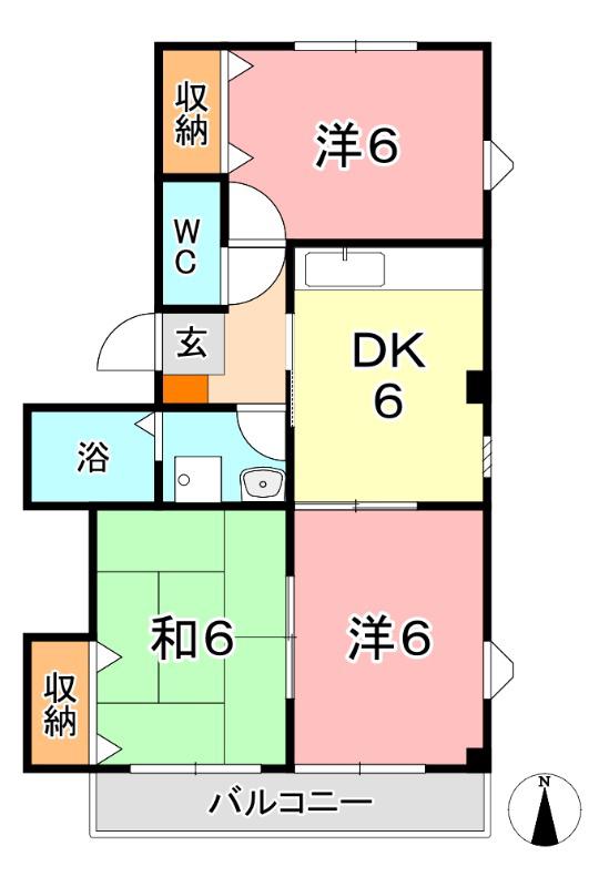 パレーシャルB(3DK/1階)の間取り写真