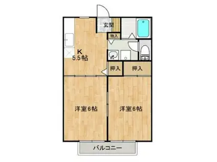 ヒルズコート木之庄II(2K/1階)の間取り写真