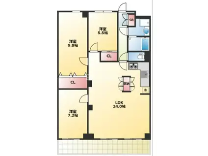 日本橋グリーンハイツ(3LDK/6階)の間取り写真
