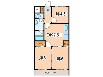 薫荘コーポ(3DK/1階)の間取り写真