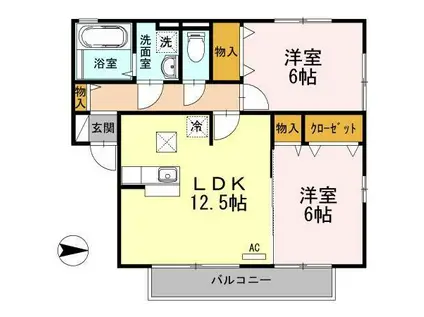 リベルタスクエア A棟(2LDK/2階)の間取り写真