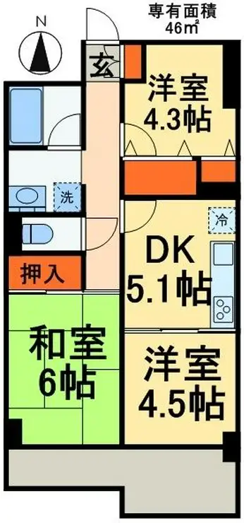 ライオンズマンション稲毛第2 3階階 間取り