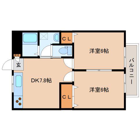 クランツベルク(2DK/1階)の間取り写真