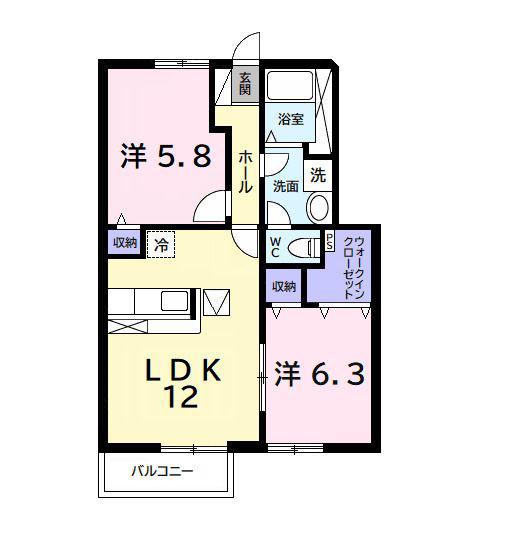 グリーンコートA(2LDK/1階)の間取り写真