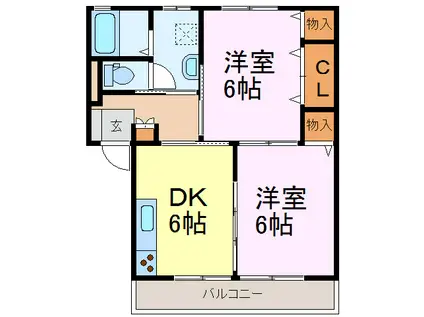 秋山ハイツ鴻巣A(2DK/2階)の間取り写真