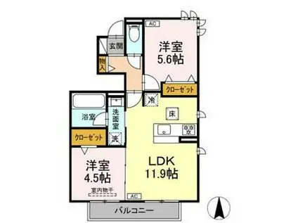 駅西III(2LDK/1階)の間取り写真