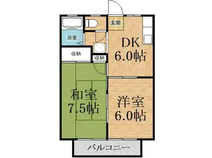 サンハイムバード(2DK/2階)の間取り写真