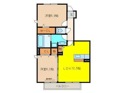 ソシア・ミズノ(2LDK/1階)の間取り写真