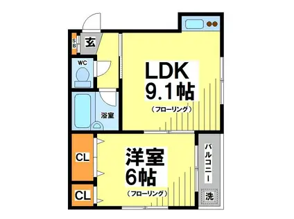 ルミエール国領(1LDK/1階)の間取り写真