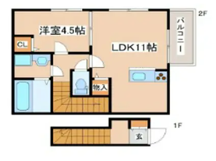 オーシャンコート北今宿B棟(1LDK/2階)の間取り写真