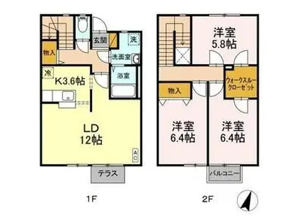 ラルジュ A(3LDK/1階)の間取り写真