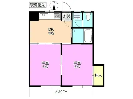 ロイヤルコーポ松本1号棟(2DK/1階)の間取り写真