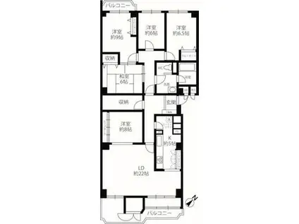 ロイヤルヴィラ苦楽園I号棟(5LDK/2階)の間取り写真