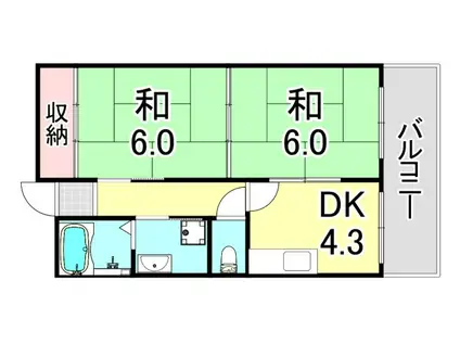 シャロン鷹取東(2DK/3階)の間取り写真