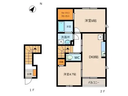 プラートI(2DK/2階)の間取り写真